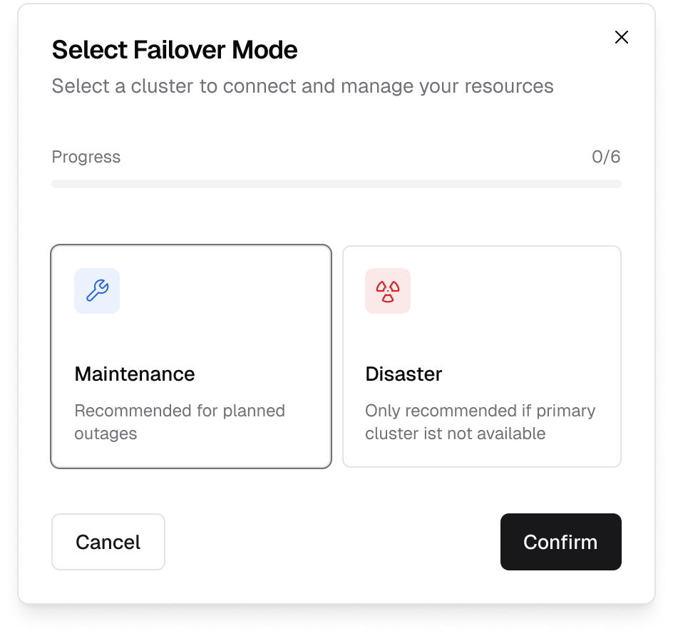 Failover Wizard — Modus wählen