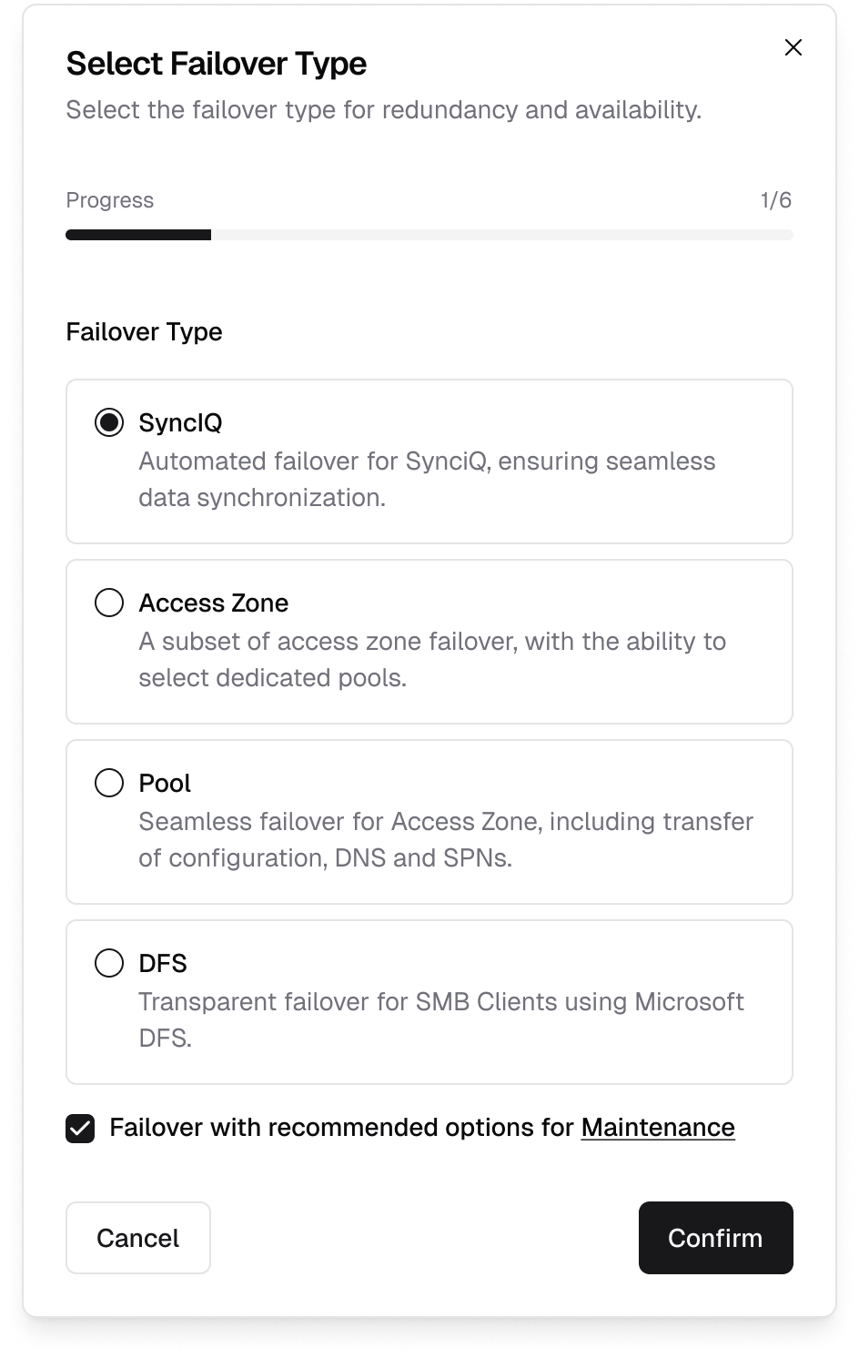 Failover Wizard — Typ wählen
